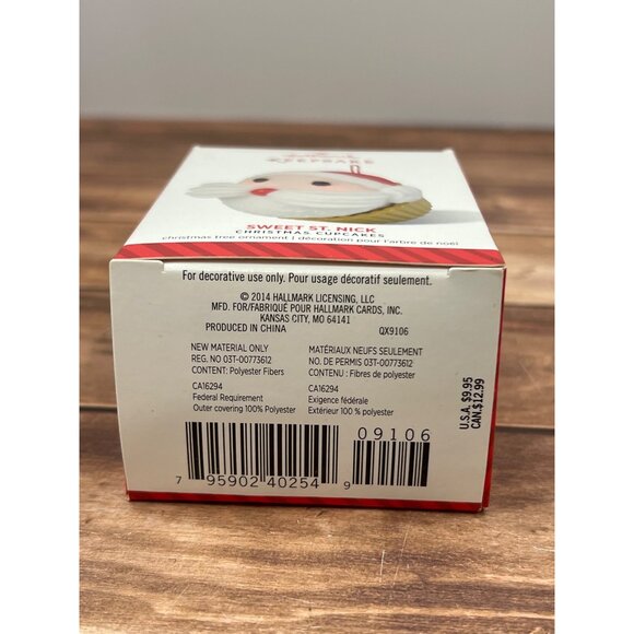 2014 HALLMARK KEEPSAKE ORNAMENT QX9106 SWEET ST. NICK SANTA CUPCAKE W FELT FACE - Picture 3 of 8